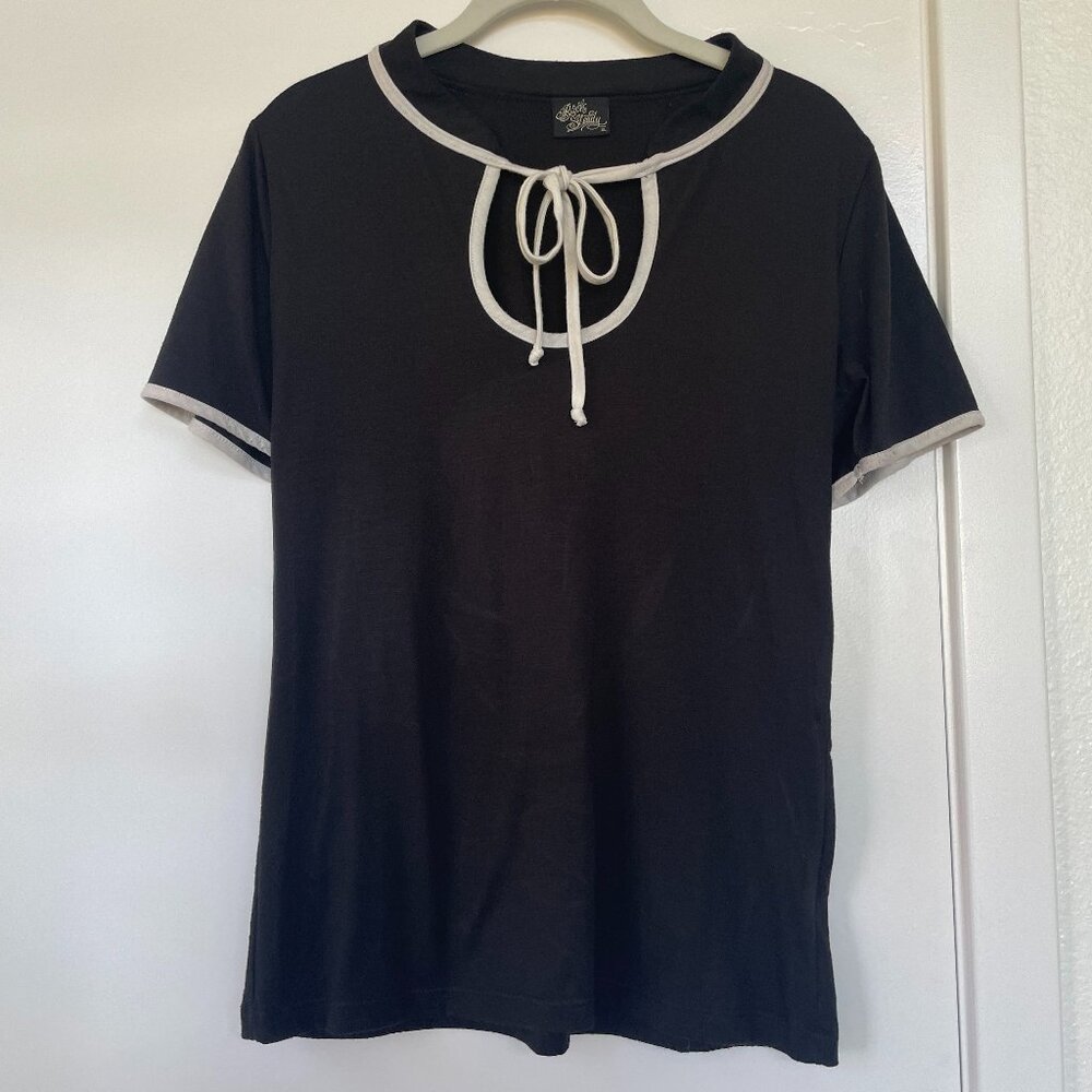 RockSteady, Black Short-Sleeve Top with Front Tie, Size XL, STYLE# RS71990